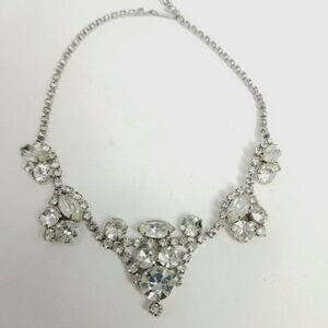 Vintage Fancy Rhinestone Collar Necklace, Mixed Shape Prong Set Cluster, Formal